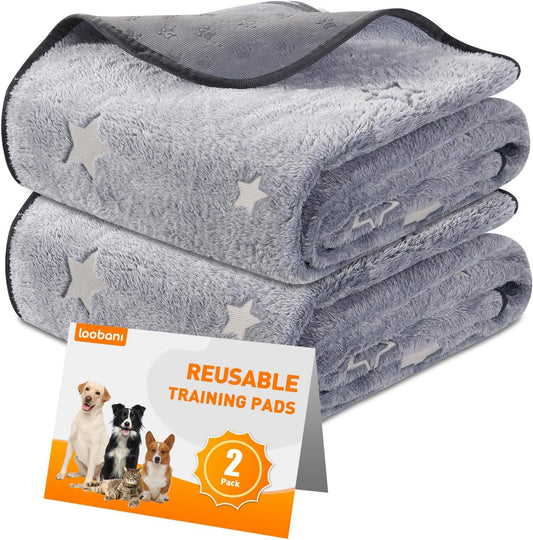 LOOBANI Washable Pee Pads for Dogs, Fast Absorption Reusable Puppy Pads, Waterproof Whelping Mats, Non Slip Training Pet Playpen Mat for Floor, Dog Crate, Grey, 2 Pack 48 x 48 in