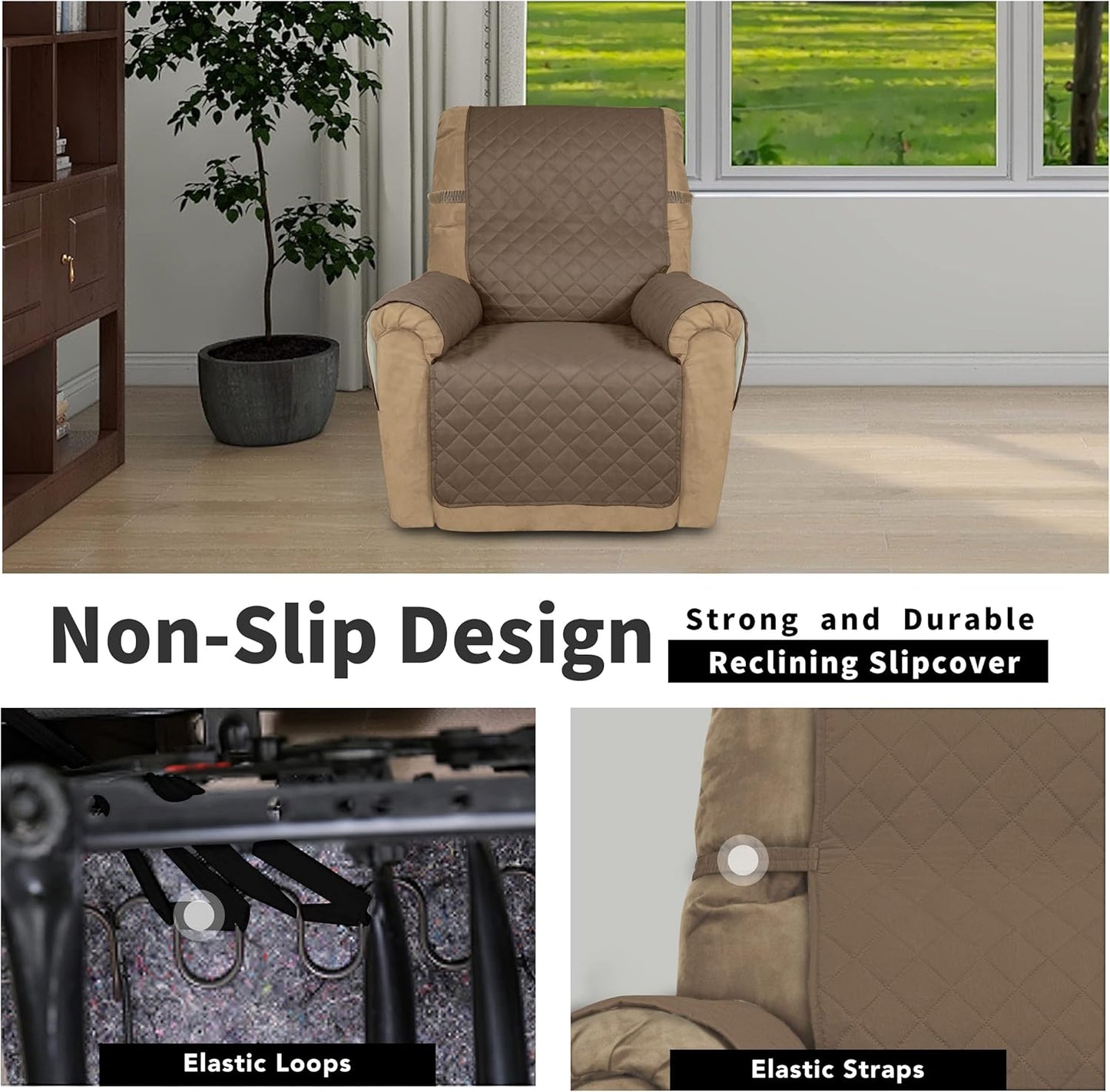 Easy-Going Recliner Chair Slipcover Reversible Sofa Cover Water Resistant Couch Cover Furniture Protector with Elastic Straps for Pets Dog (Recliner 22 inch, Camel/Ivory)