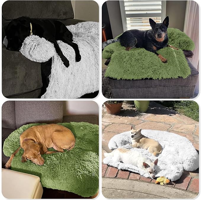 GGIB Calming Dog Bed Fluffy Plush Dog Mat for Furniture Protector with Removable Washable Cover for Large Medium Small Dogs and Cats (Large, Grass Green)