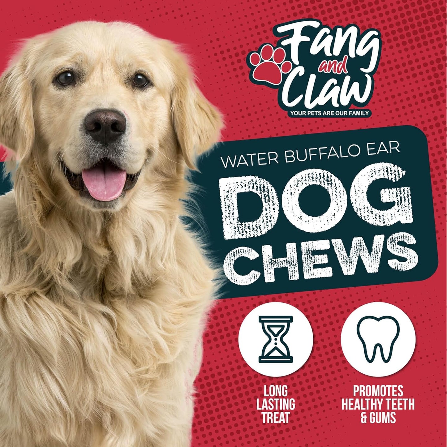 Fang & Claw 100 Count Water Buffalo Ears for Dogs – 100% Natural, Single-Ingredient, Long-Lasting Rawhide Alternative, Grain-Free