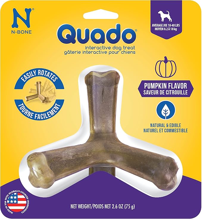 N-Bone Quado Interactive Chew, Pumpkin Flavor, Average Joe, 2.8oz