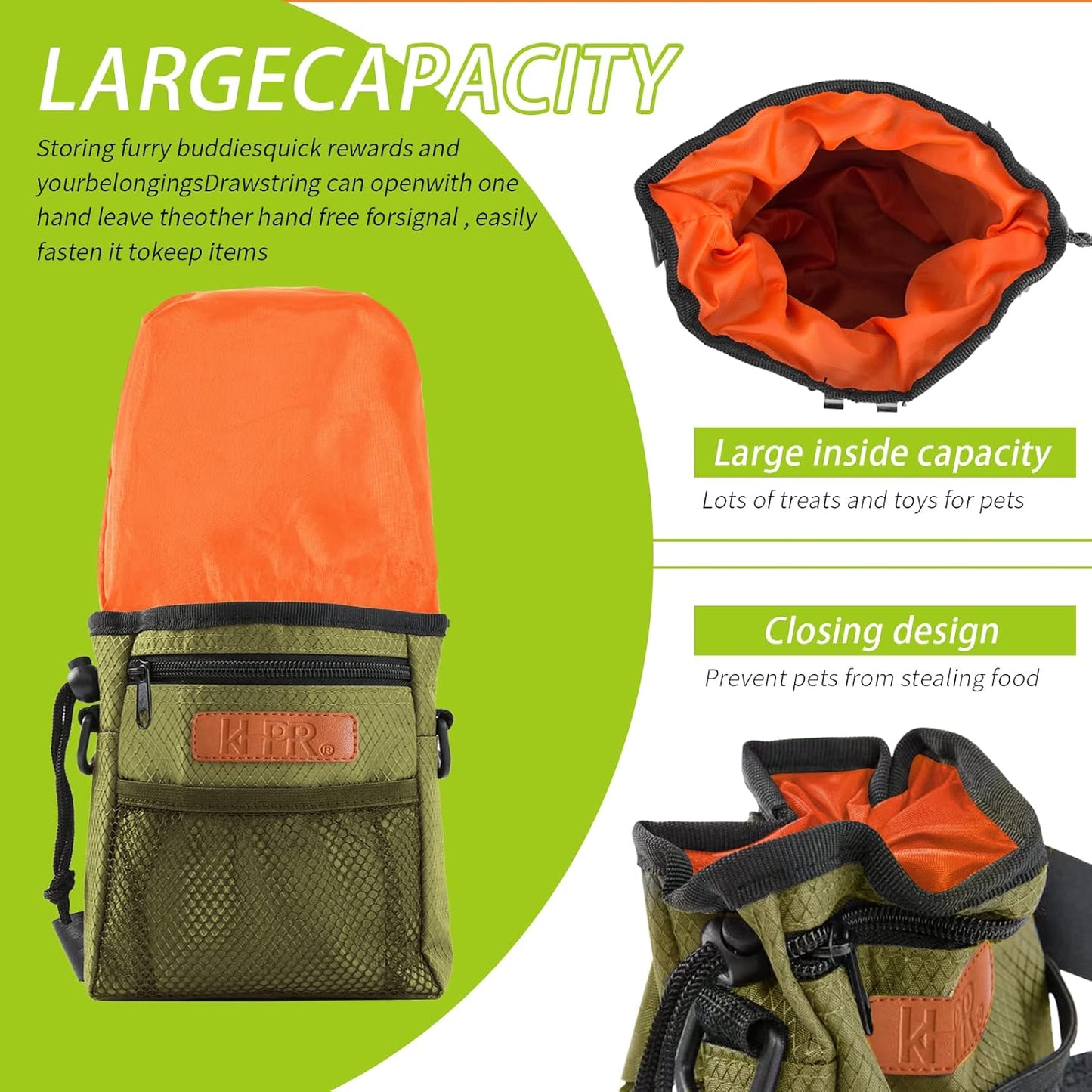 Dog Treat Training Pouch Easily Carries Pet Toys Kibble, Treats Built-in Poop Bag Dispenser 3 Ways to Wear Comes with a Foldable Silicone Bowl(Army Green)