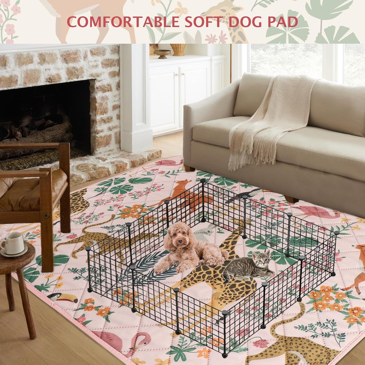 IEUUMLER Washable Pee Pads for Dogs, 1 Pack Forest Pattern Reusable Waterproof Puppy Pads, Non-Slip Super Absorbent Dog Training Pad for Playpen Crate Bed EU013 Pink Jungle, 48x48