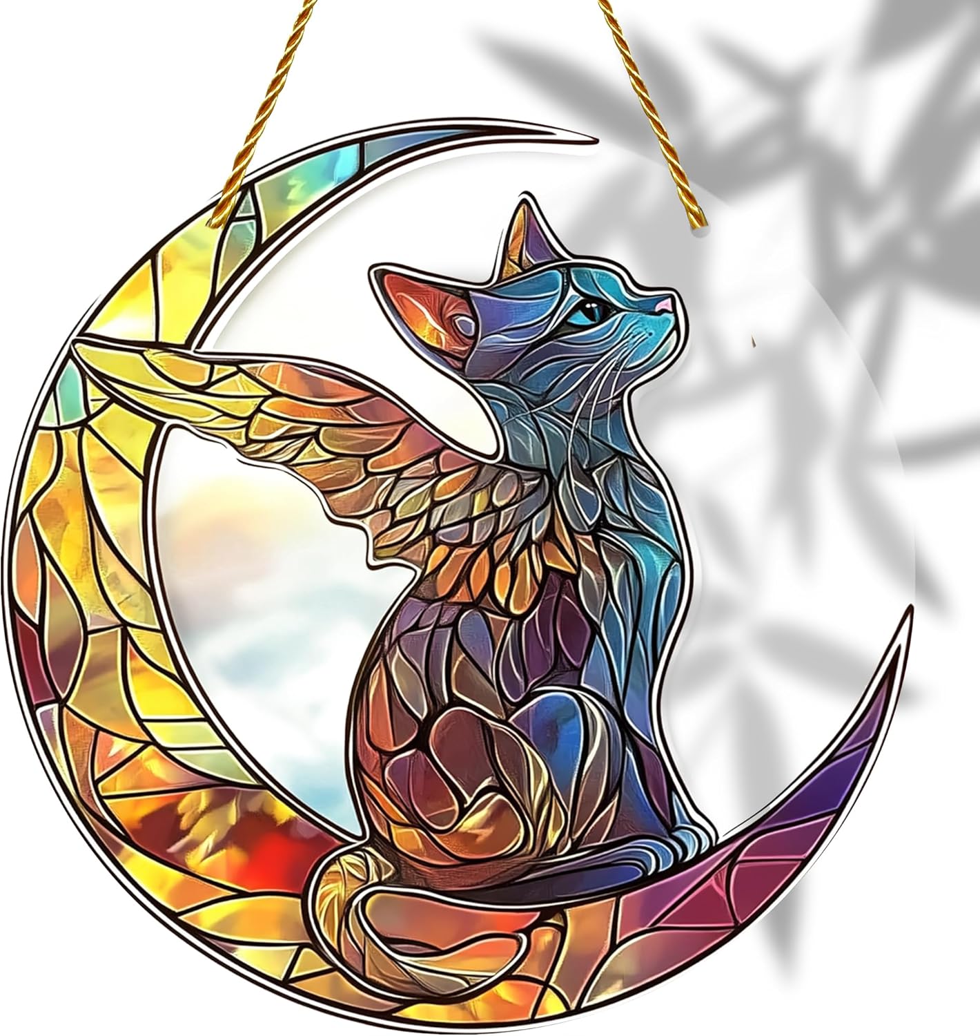 8x8 inch Charming Cat Angel Acrylic Stained Glass Window Hanging Sun Catcher Decor Stained Panel Hangings Wall Art Decor, for Friends and Family (Cat Angel)