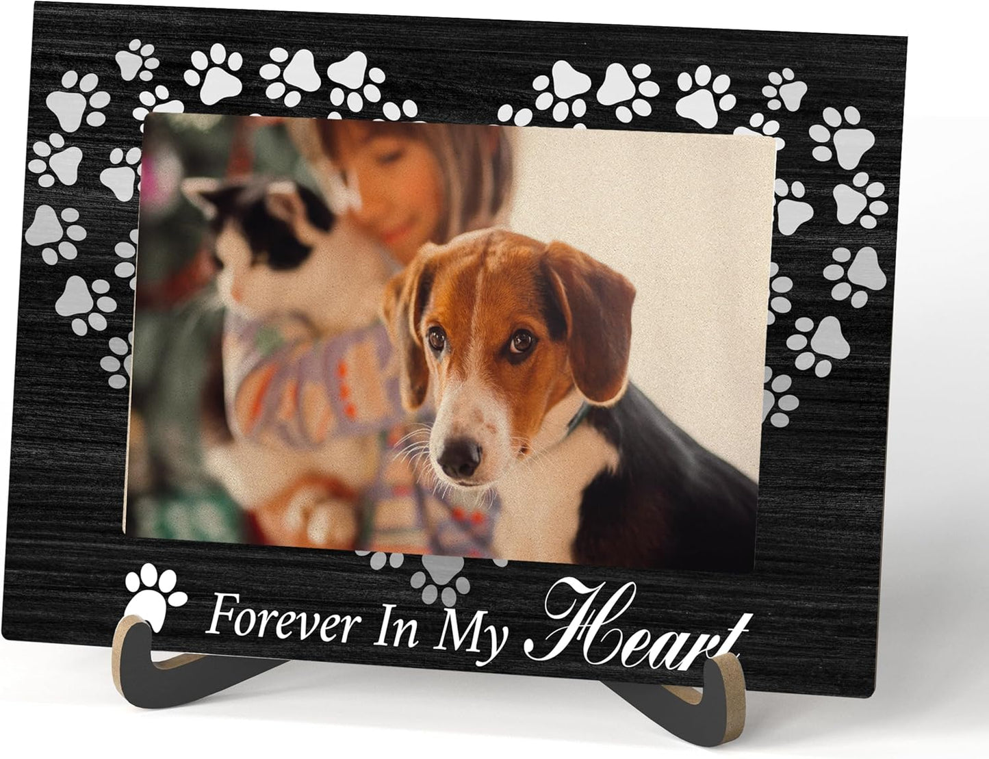Pet Dog Cat Memorial Photo Frame - Forever In My Heart Wooden Tabletop Picture Frame With Stand - In Loving Memory Frame Sympathy Gift For Dog Cat Owner -61