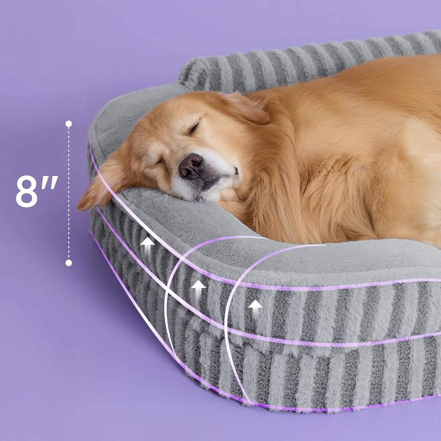 LE SURE Cute XL Dog Beds, Orthopedic Waterproof Dog Bed for Extra Large Dogs, High Back Non-Slip Bottom and Egg-Crate Foam Big Pet Couch Sofa with Washable Removable Cover, Grey