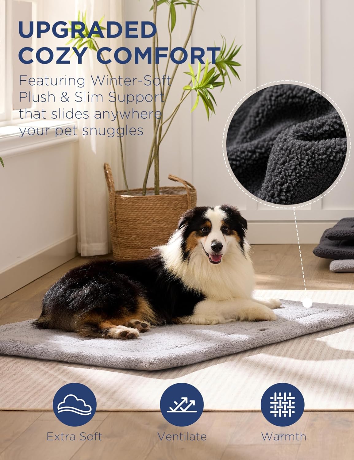 Joydeco Low Profile Dog Crate Mat Reversible Bed Pad, Washable Dog Pad Mat with Ultra Soft Fleece, Compact Design Kennel Beds Mats for Large Medium Small Pets, 35" x 23" Gray