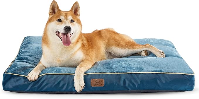 Bedsure Washable Dog Beds Large Sized Dog - 3 Inch Thicken Up to 80lbs Pet Mat Pillows with Removable Washable Cover, Blue