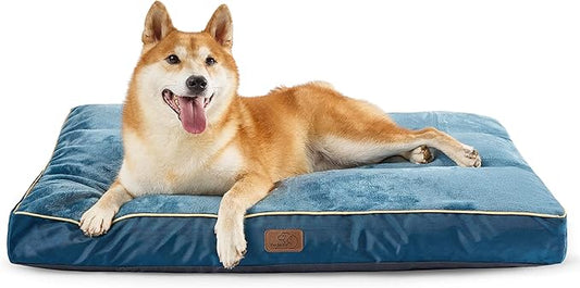 Bedsure Washable Dog Beds Large Sized Dog - 3 Inch Thicken Up to 80lbs Pet Mat Pillows with Removable Washable Cover, Blue