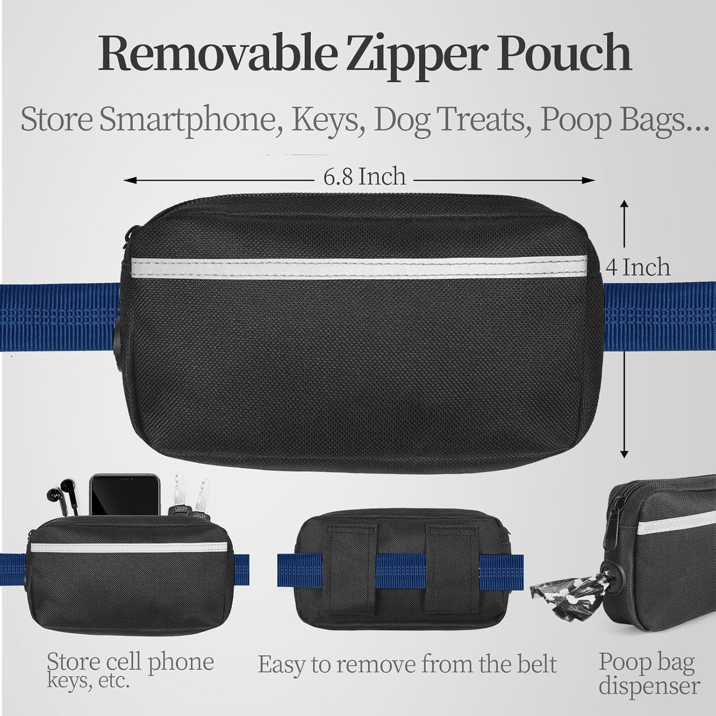 iYoShop Hands Free Dog Leash with Zipper Pouch, Dual Padded Handles and Durable Bungee for Walking, Jogging and Running Your Dog (Large, 25-120 lbs, True Navy)