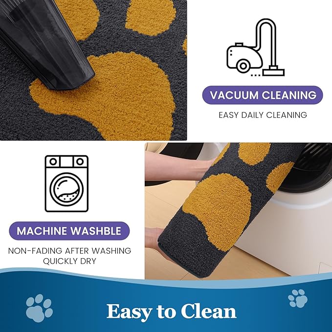 Buganda Dog Door Mat for Muddy Paws, Absorbent Dirt Trapper Washable Indoor Doormats, Non Slip Low-Profile Mud Mat for Dogs, Front Entrance Doormat for Inside Floor (30x20Inches,Dark Grey and Yellow)