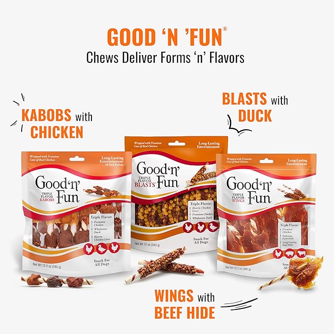 Good 'n' Fun Triple Flavor Colossal Kabobs, 3 Count, Treat Extra-Large Dogs to Long-Lasting Rawhide Chews