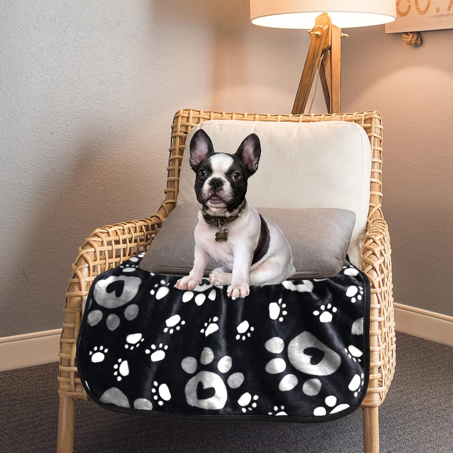 Dog Blanket, Soft Fleece Dog Blankets for Small Medium Dogs, Fluffy Flannel Pet Cat Puppy Blanket Mat Cover for Bed Couch, Cute Paw Print Throw Blanket for Dogs, Black 40"X30"