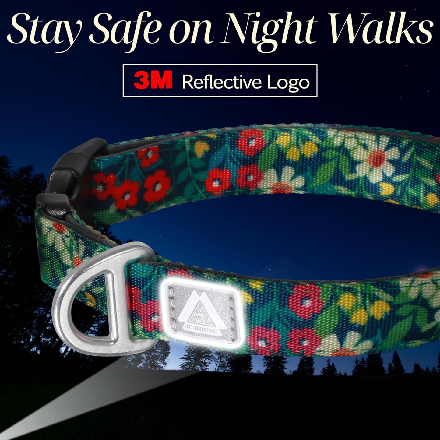 Dog Collar for Large Dogs with Reflective Logo and Soft Padded Neoprene,Floral Print Design,Adjustable,Lightweight & Durable, Neck Size 16’’-25’’ (Floral, L)