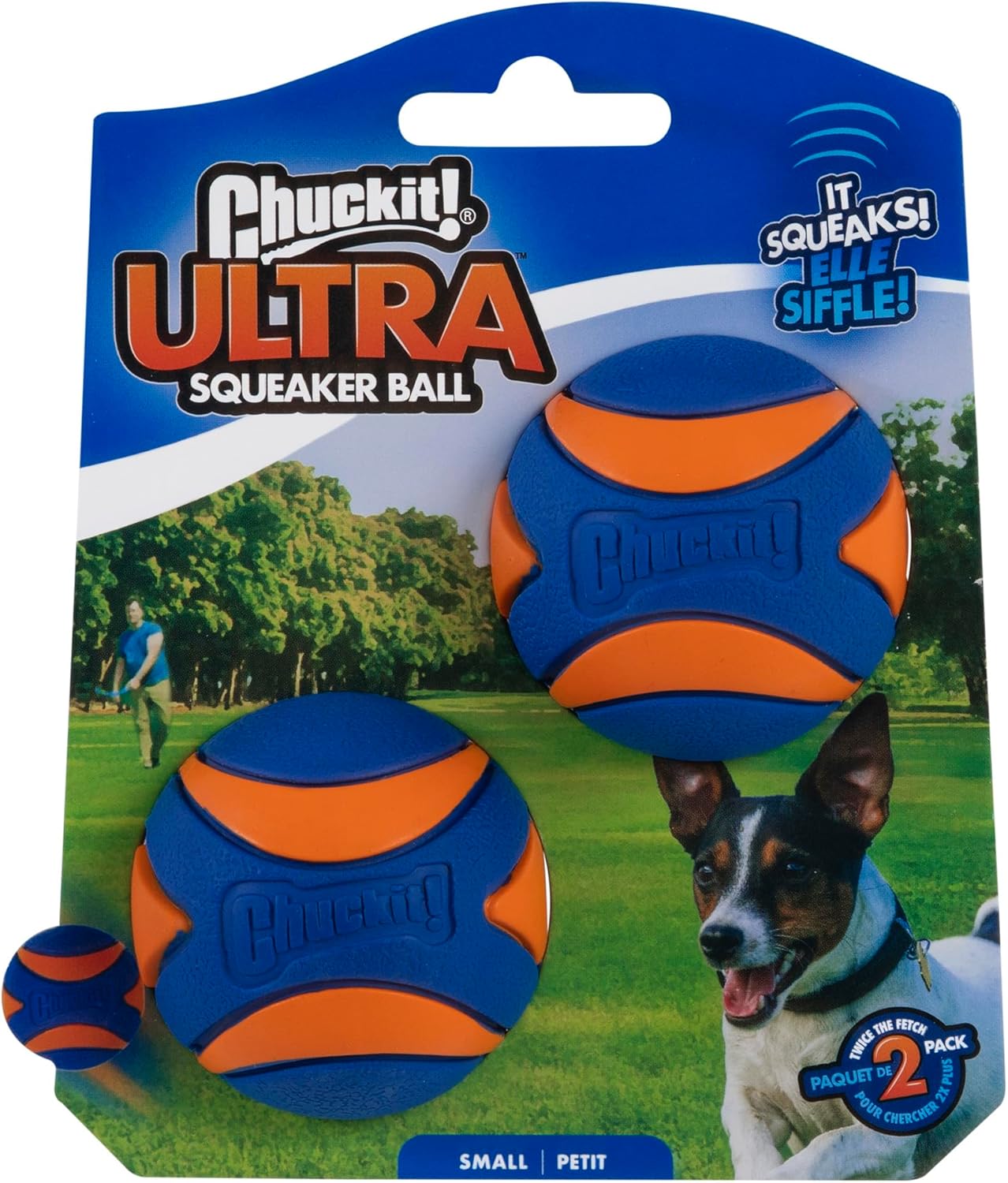 Chuckit! Ultra Squeaker Ball Dog Toy, Small (2 Inch) 2 Pack for Small Breeds