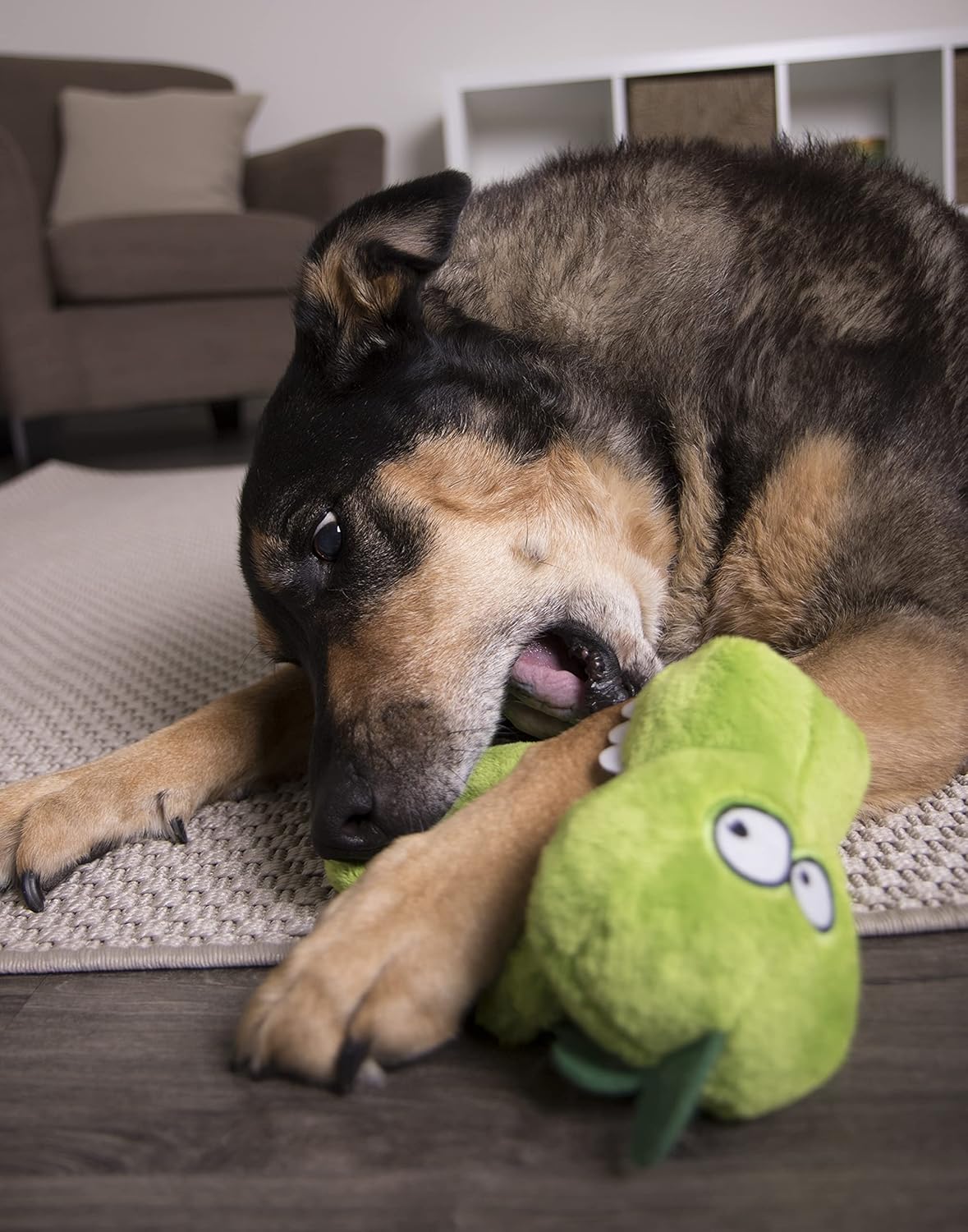 goDog Flattie Gator Silent Squeak Plush Dog Toy w/ Chew Guard Technology - Green, Large