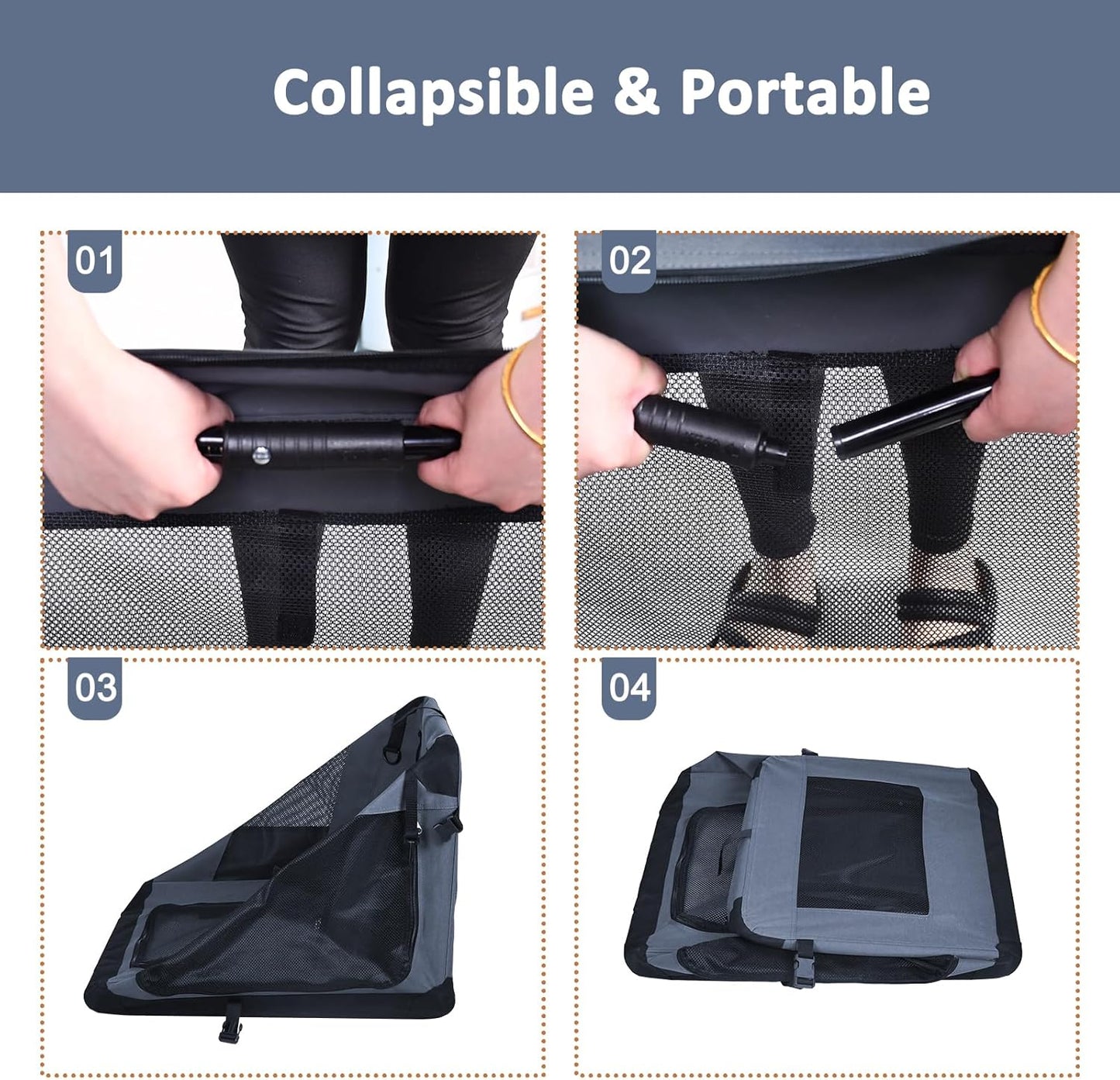 JESPET Soft Dog Crates Kennel for Pets, 3 Door Soft Sided Folding Travel Pet Carrier with Straps and Fleece Mat for Dogs, Cats, Shale Green, 36'' (2-Grey, X-Large(36" L x 24" W x 27" H))