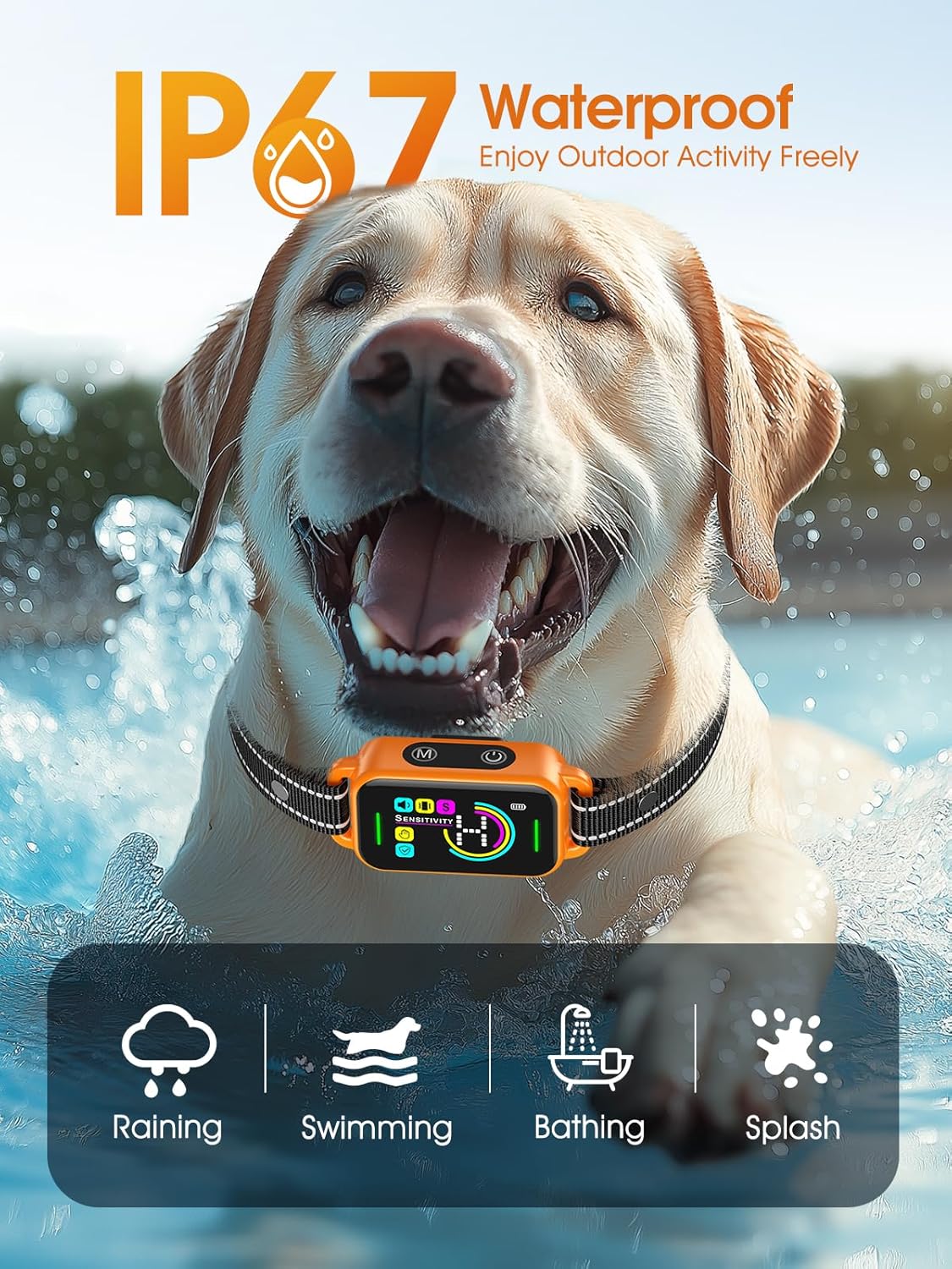 DINJOO Dog Bark Collar for Large/Medium/Small Dogs | Rechargeable Smart AI Anti-Barking Training Collar with 8 Adjustable Sensitivity, Beep & Vibration Modes | Solves Excessive Barking - Coral Orange