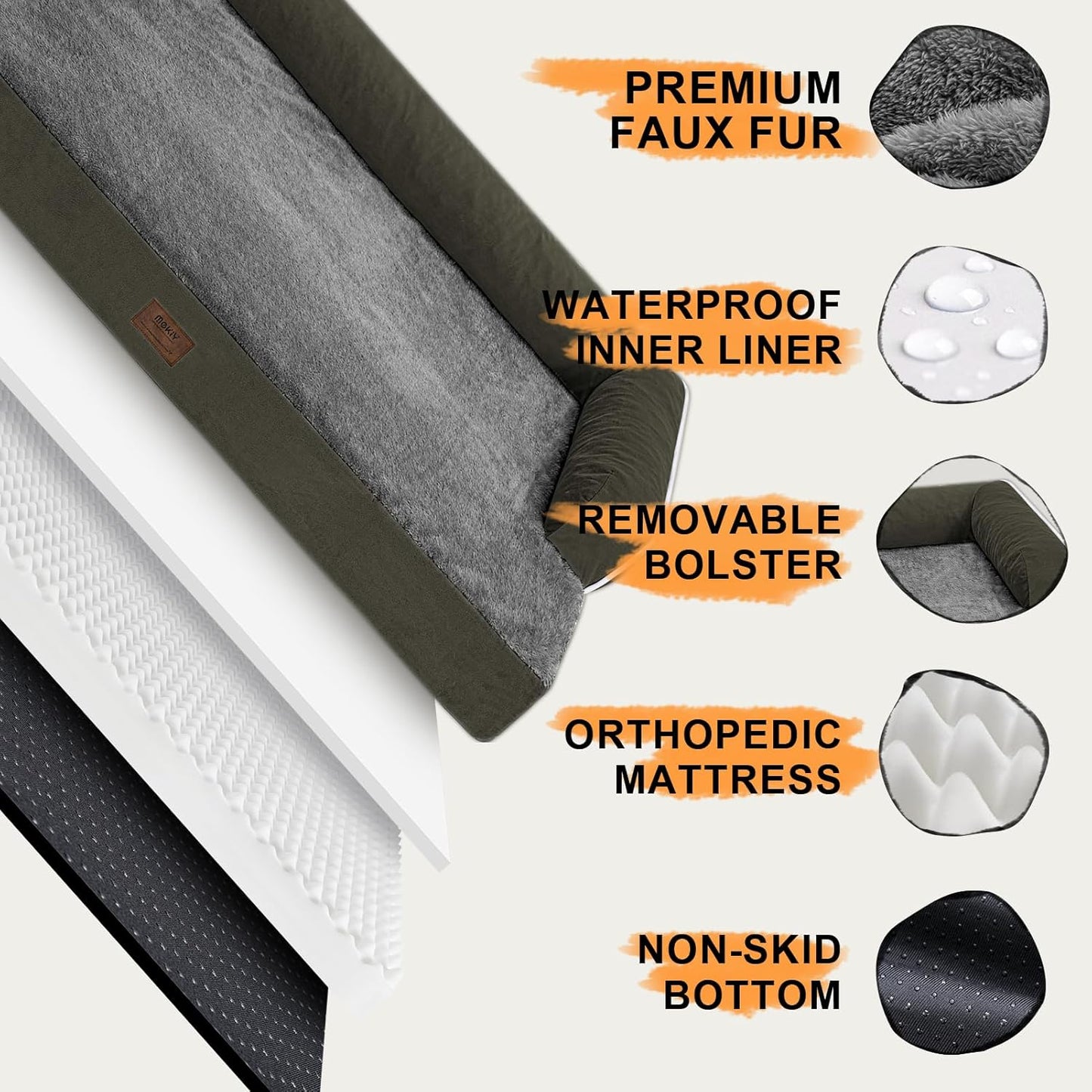 Dog Bed Large Sized Dogs-Orthopedic Waterproof Bed for Dogs,Large Dog Beds with Washable Removable Cover & Non-Slip Bottom