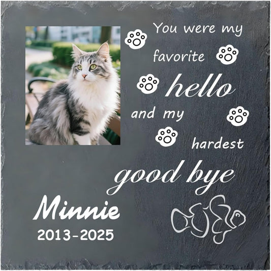 Custom Pet Memorial Stone - Personalized Cat Grave Marker with Name & Photo - Sympathy Gifts for Loss of Beloved Pet - Cemetery Decor - Rainbow Bridge Memorial for Cats (Style K)