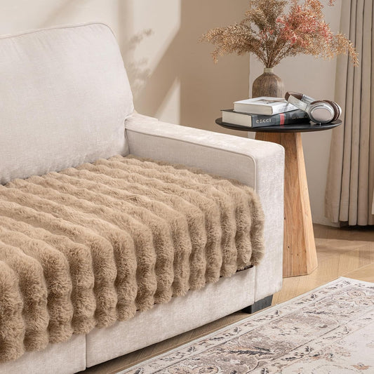 Dogs/Cats Bed Mats, Dog Pad Washable Removable Couch Cover with Anti-Slip Back, Plush Long Fur Mat, Perfect for Small, Medium and Large Dogs.(Light Brown-Bubble, 30"x90")