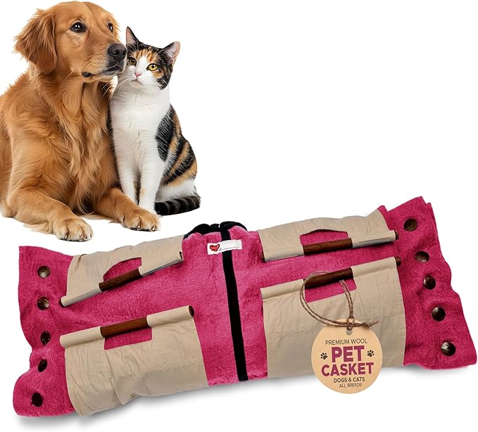 Cocoon® - Eco-Friendly Pet Burial & Cremation Ceremony Kit (Premium Wool) - Casket for Dogs and Cats – Size for Every Breed (Choose Size & Color) (Large, Pink)