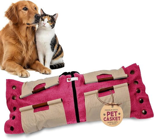 Cocoon® - Eco-Friendly Pet Burial & Cremation Ceremony Kit (Premium Wool) - Casket for Dogs and Cats – Size for Every Breed (Choose Size & Color) (Large, Pink)