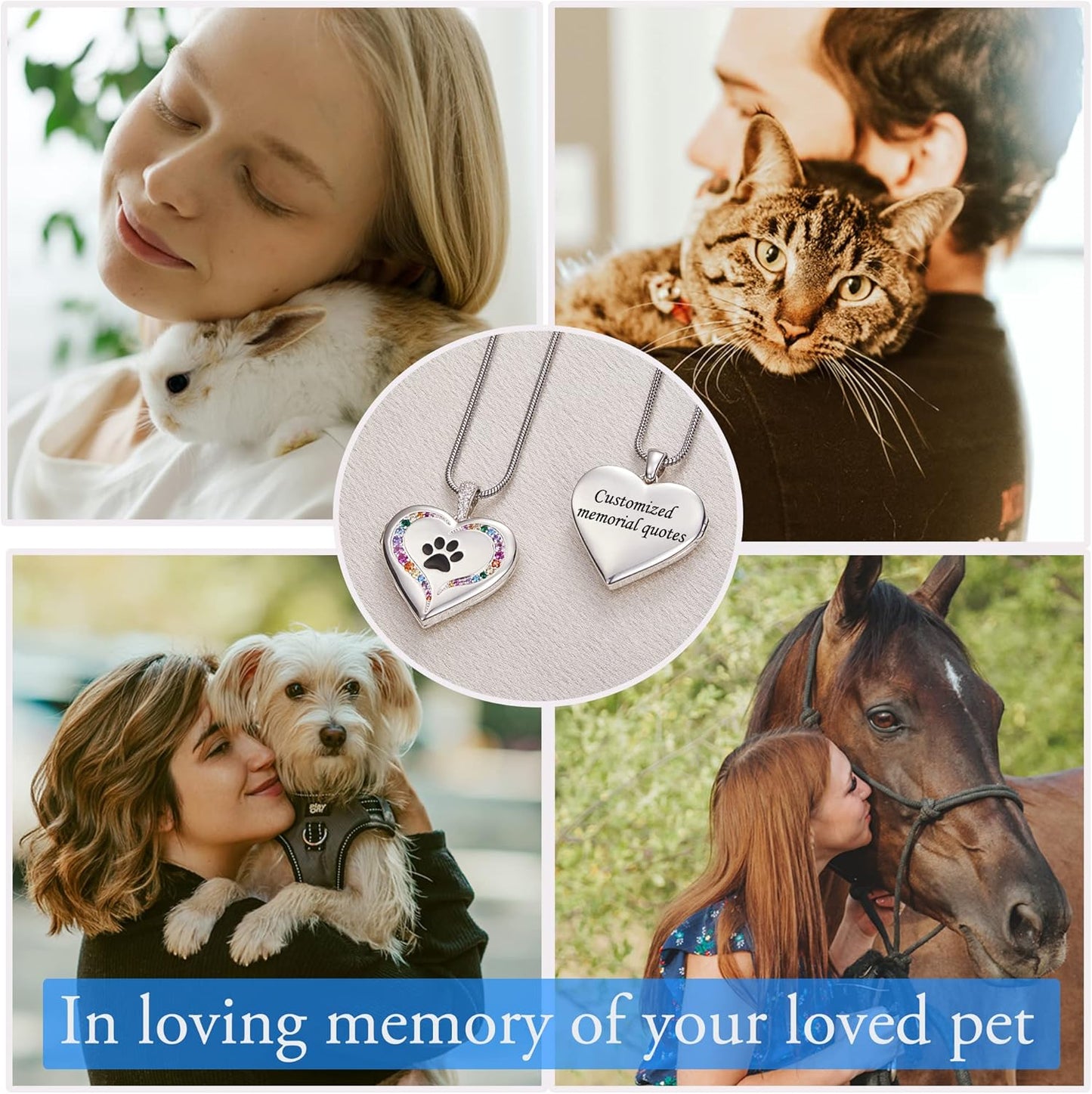 Fanery Sue Personalized Customized Pet Locket Necklace, Heart Lockets Picture Necklaces Dog Memorial Gifts Cat Sympathy for Women Men