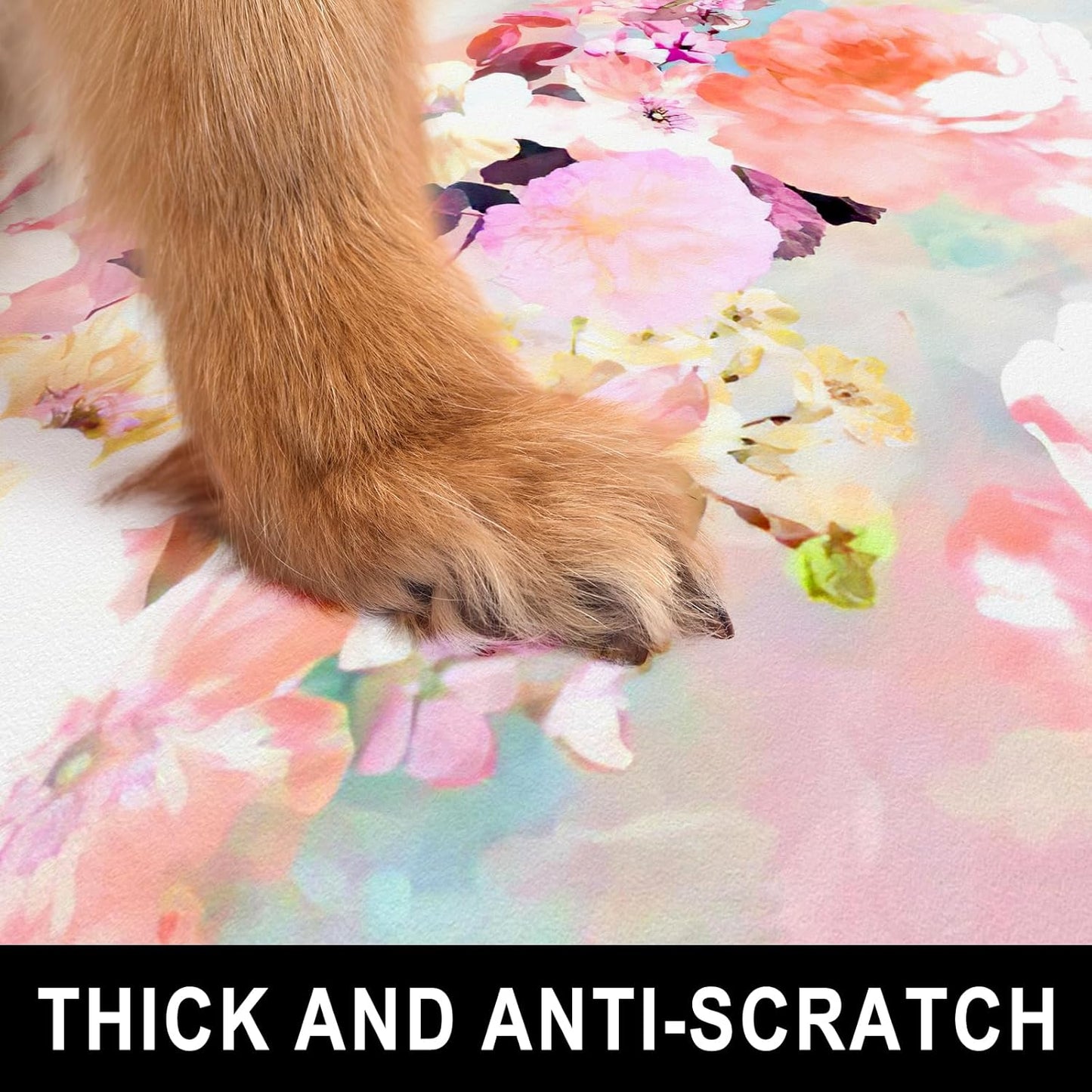 Dog Food Mat, 16" x 24" Flower Absorbent Dog Cat Bowl Mat for Food and Water, Cute Anti-Slip Rubber Pet Feeding Rug Protect Floors, Placemat for Feeding & Watering Supplies, Pink