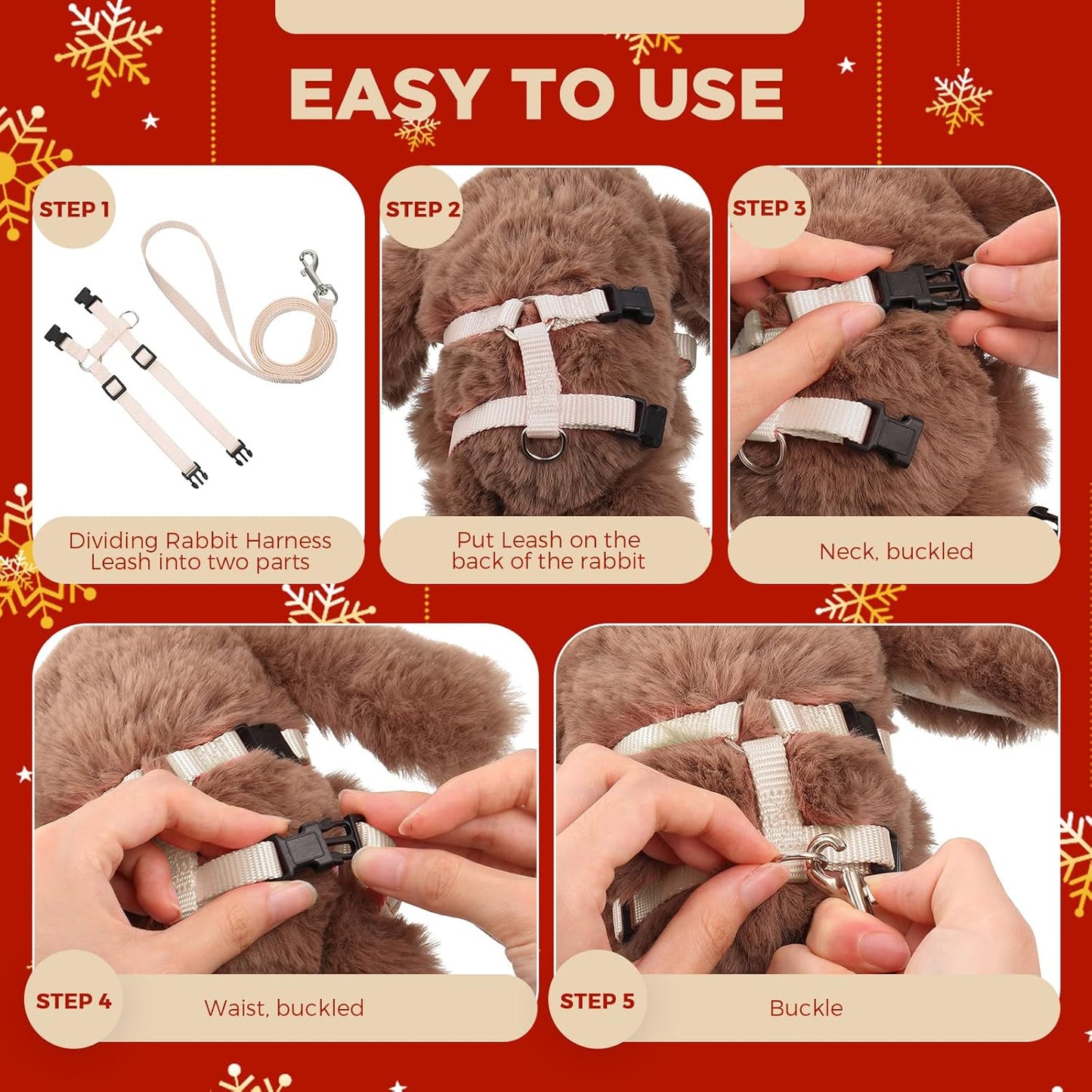 Outus 5 Pieces Adjustable Rabbit Harness and Leash Set Escape Proof Bunny Harness Vest for Pet Running Walk Jogging Bunny Cat Puppy Kitten Ferret and Other Small Pet(Vivid Color)