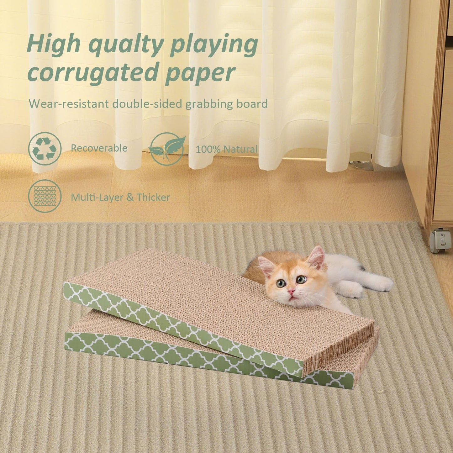 Cat Scratcher Cardboard Scratching Pads Scratch with Catnip 2PCS Reversible Corrugated Cardboard