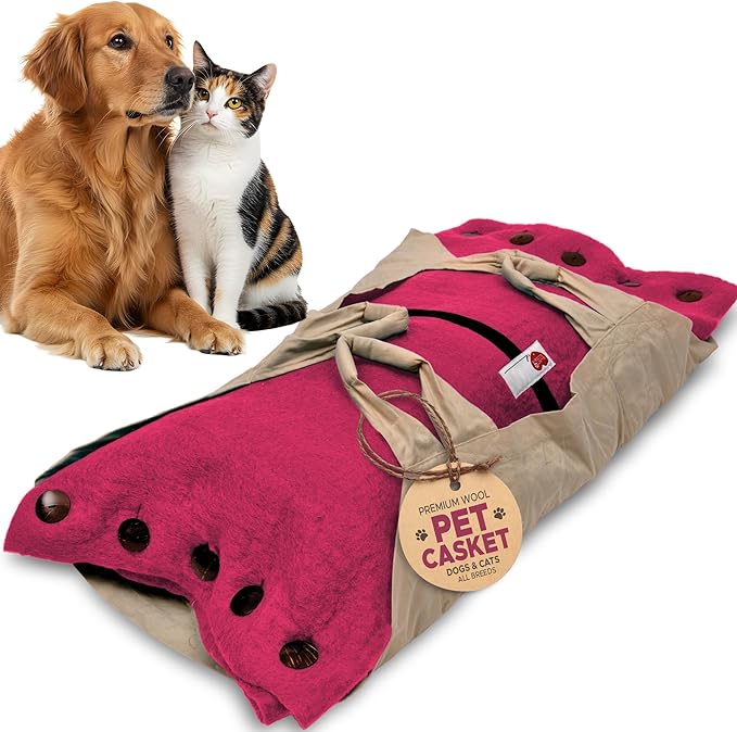 Cocoon® - Eco-Friendly Pet Burial & Cremation Ceremony Kit (Premium Wool) - Casket for Dogs and Cats (Choose Size & Color) (XL, Pink)