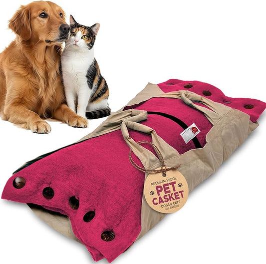 Cocoon® - Eco-Friendly Pet Burial & Cremation Ceremony Kit (Premium Wool) - Casket for Dogs and Cats – Size for Every Breed (Choose Size & Color) (Small, Pink)