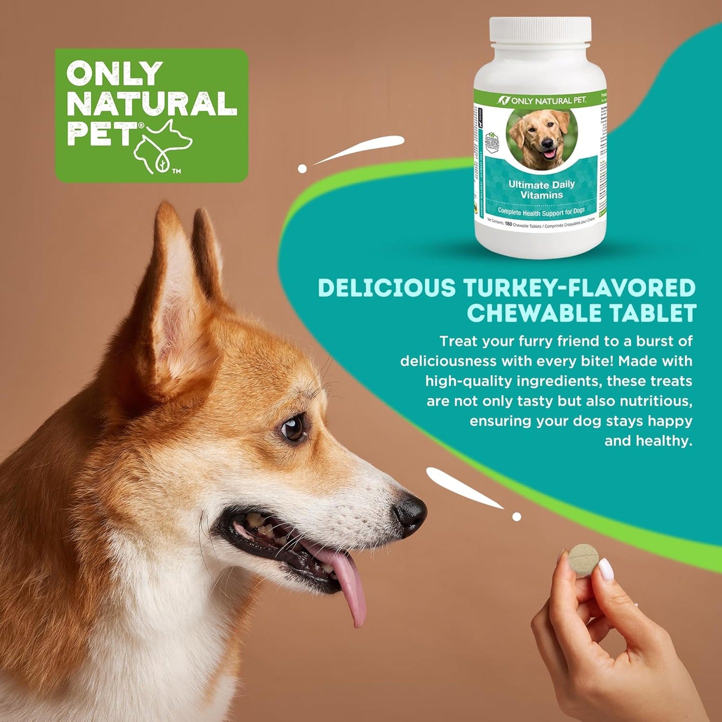 Only Natural Pet Ultimate Daily Vitamins - Complete Multivitamin Supplement for Dogs Balanced Health & Vitality - Senior Small & Large Canine Food Immune Digestive Support -180 Soft Chews Tablets