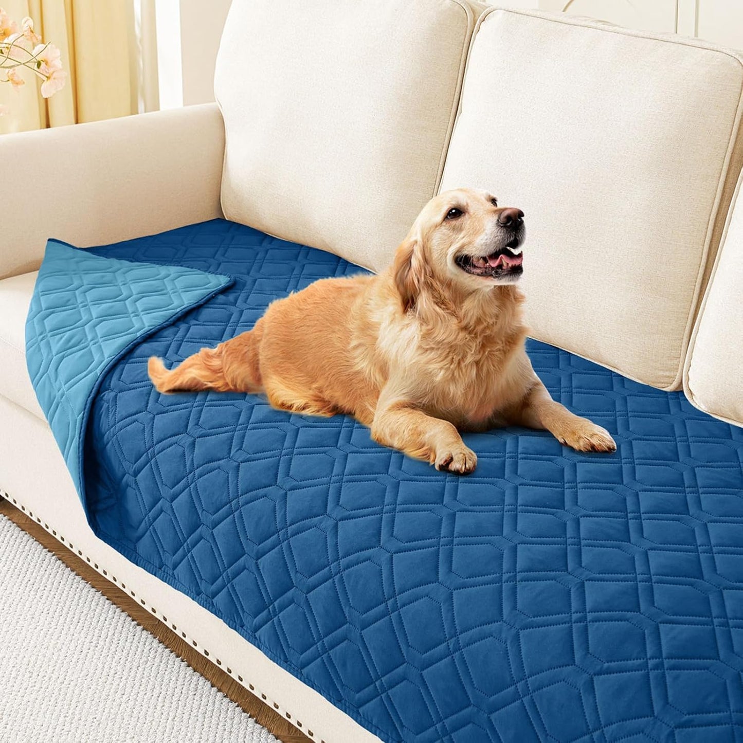 hyha Waterproof Dog Bed Blanket, Soft Pet Blankets, Waterproof Couch Cover for Dogs, Reversible Sofa Covers Washable for Furniture (30x70 Inch, Navy Blue/Blue)