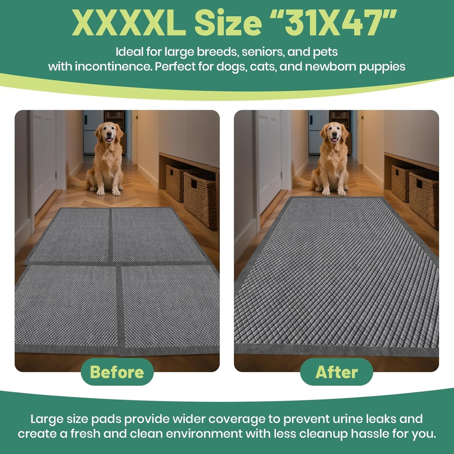Gimars XXXL 31"x47" 40 Counts Odor-Control Charcoal Pee Pads for Dogs, Super-Absorbent and Leak-Proof Pet Training Pee Pads, Disposable Charcoal Puppy Pads Suitable for Dogs, Cats and Rabbits