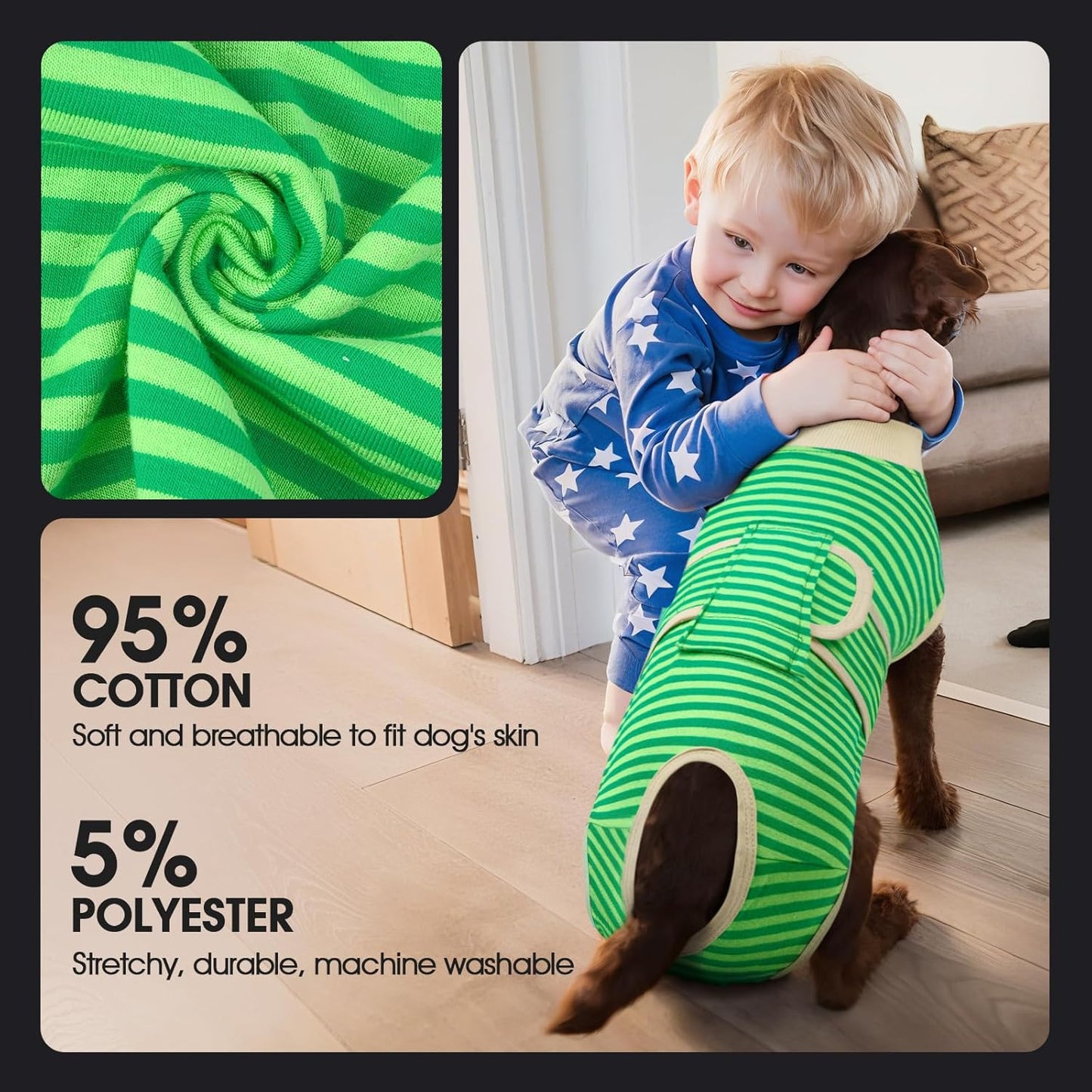 FUAMEY Dog Recovery Suit Male,Dogs Surgery Neuter Suits Puppy Spay Shirts for Female Protect Dog's Skin Anti Licking Abdominal Wounds Doggie Onesie Pet Bodysuit Alternative to Cone Green Stripes S