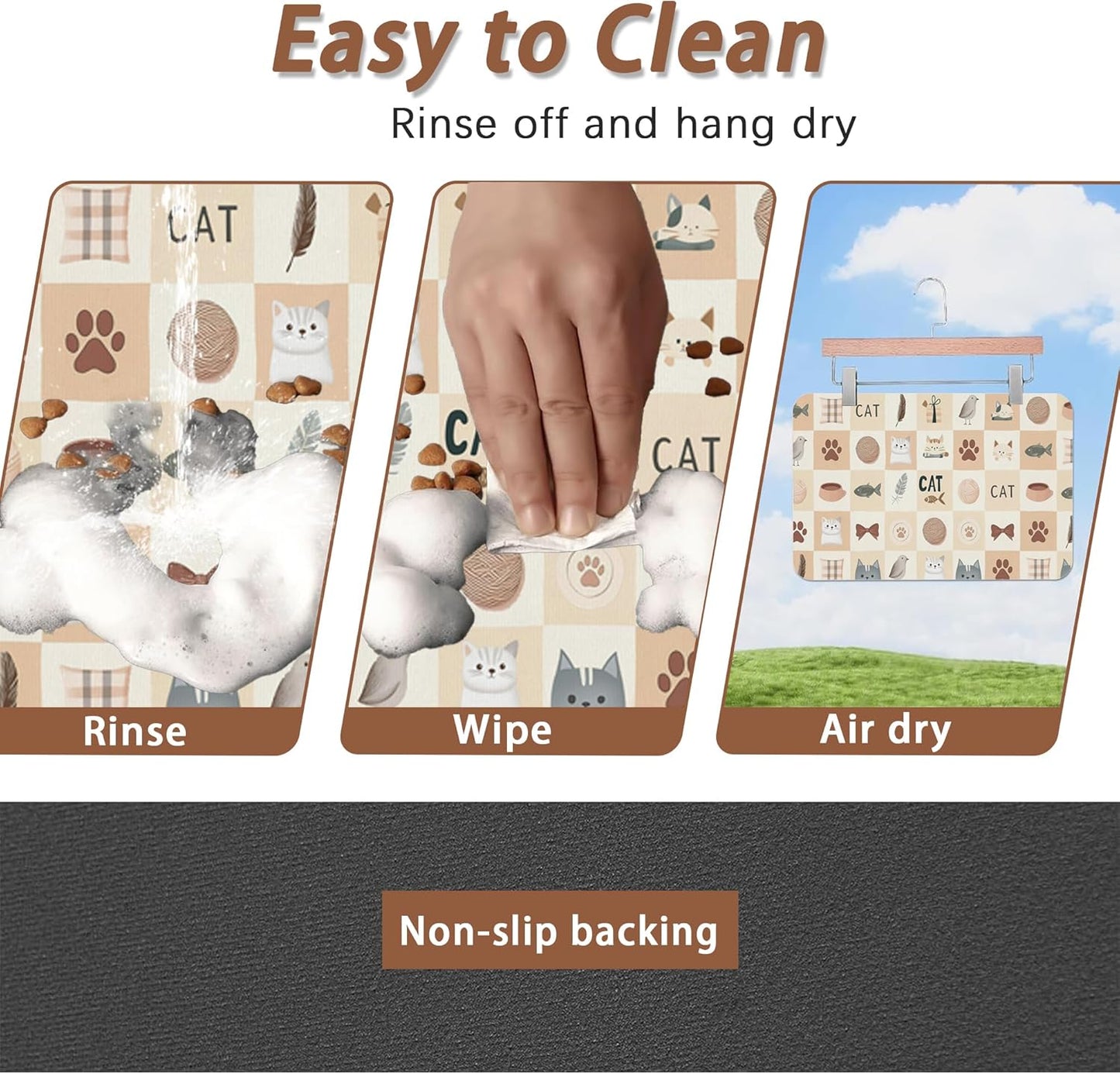 Cute Cat Toy Print Dog Food Mat for Floors,Absorbent Pet Food and Water Bowl Mats,Non-Slip Pet Feeding Mat,Pet Supplies 12" x 20"