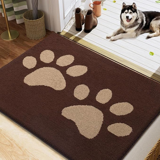 Buganda Dog Door Mat for Muddy Paws, Absorbent Dirt Trapper Washable Indoor Doormats, Non Slip Low-Profile Mud Mat for Dogs, Front Entrance Doormat for Inside Floor (40x32 Inches, Brown)