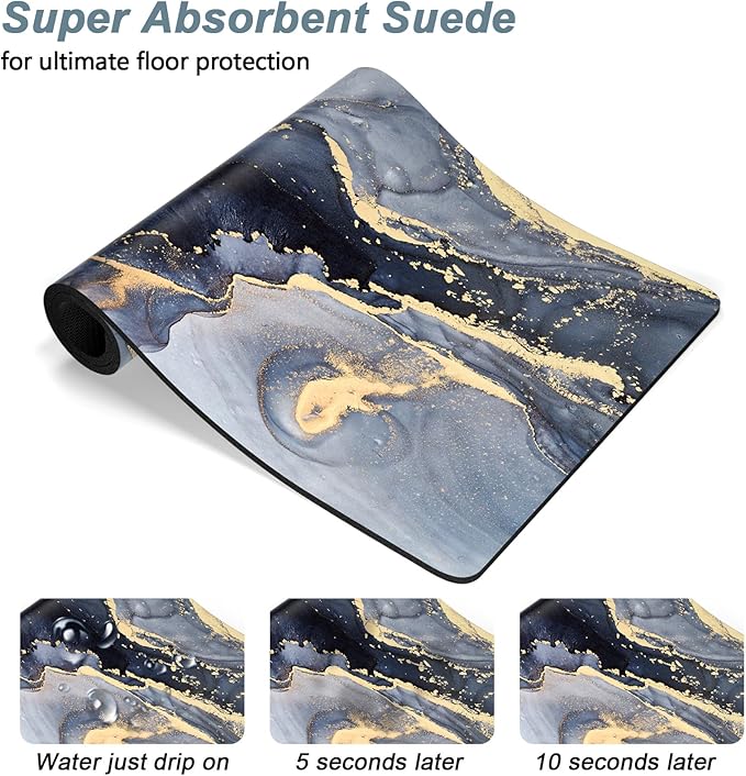 Rnivvi Dog Food Mat, 12" x 19" Marble Absorbent Dog Cat Bowl Mat for Food and Water, Cute Anti-Slip Rubber Pet Feeding Rug Protect Floors, Puppy Placemat for Feeding & Watering Supplies, Grey