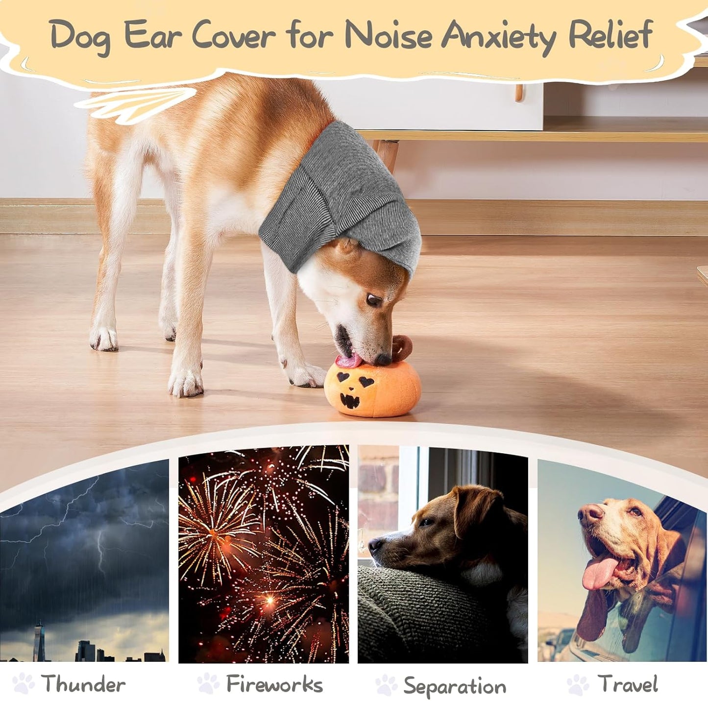 Dog Snood, Adjustable Dog Calming Hoodie, Dogs Ear Cover for Noise Anxiety Relief, Hematoma, Grooming and Force Drying, Windproof Pets Headband for Grooming