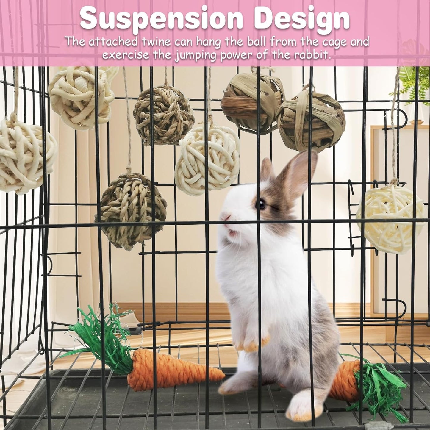 kathson 17 Pcs Natural Rabbit Chew Toys Guinea Pig Toys Small Animal Play Ball Bunny Activity Chinchilla Rolling Toy Gnawing Treats Grass Balls for Pet Rat Hamsters Gerbils Mice Cage Entertainment