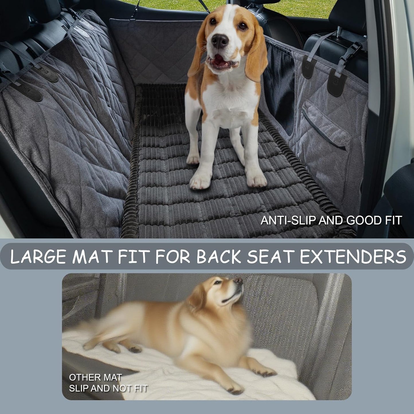 Dog Bed for Car Back Seat, Non-Slip Backseat Pet Bed Mat for Travel, Soft Dog Seat Cover Blanket Washable Couch Protector Fit for Hammock Extenders in Cars, SUVs and Trucks(54"×25" Black)