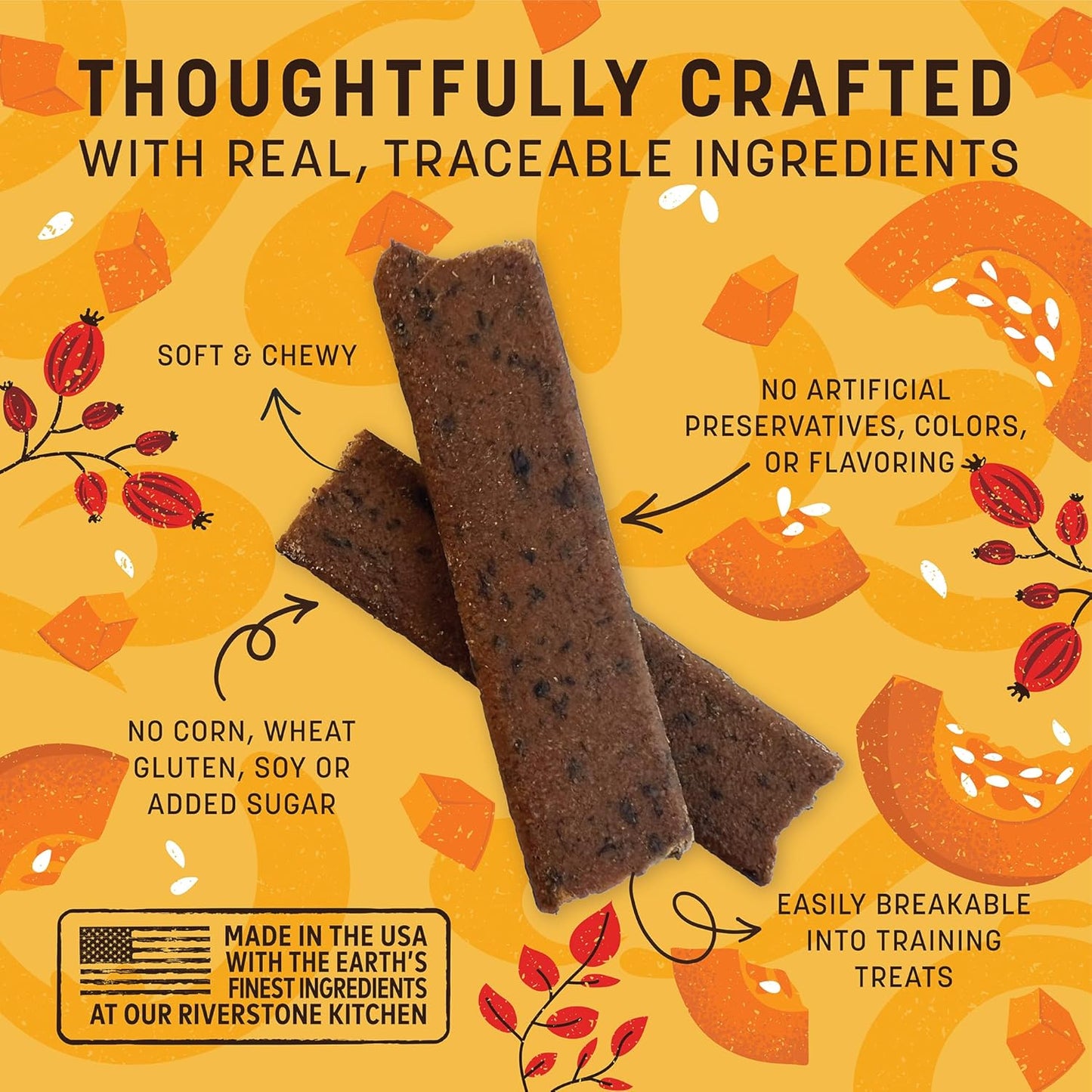 Earth Animal Wisdom Air-Dried Seasonal Pumpkin Spice Recipe Premium Natural Jerky Strips Dog Treats, 12 oz. (4 oz. x 3)