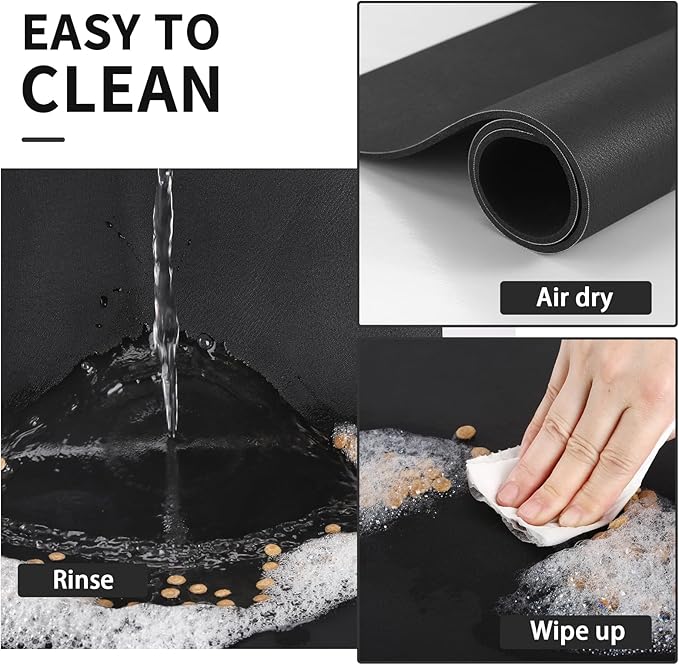 Pet Feeding Mat - Absorbent Dog Mat for Food and Water, No Stains Cat Bowl Mat, Easy to Clean Pet Placemats, Quick Dry Dog Water Dispenser Mat for Messy Drinkers | Black 16"x 24"
