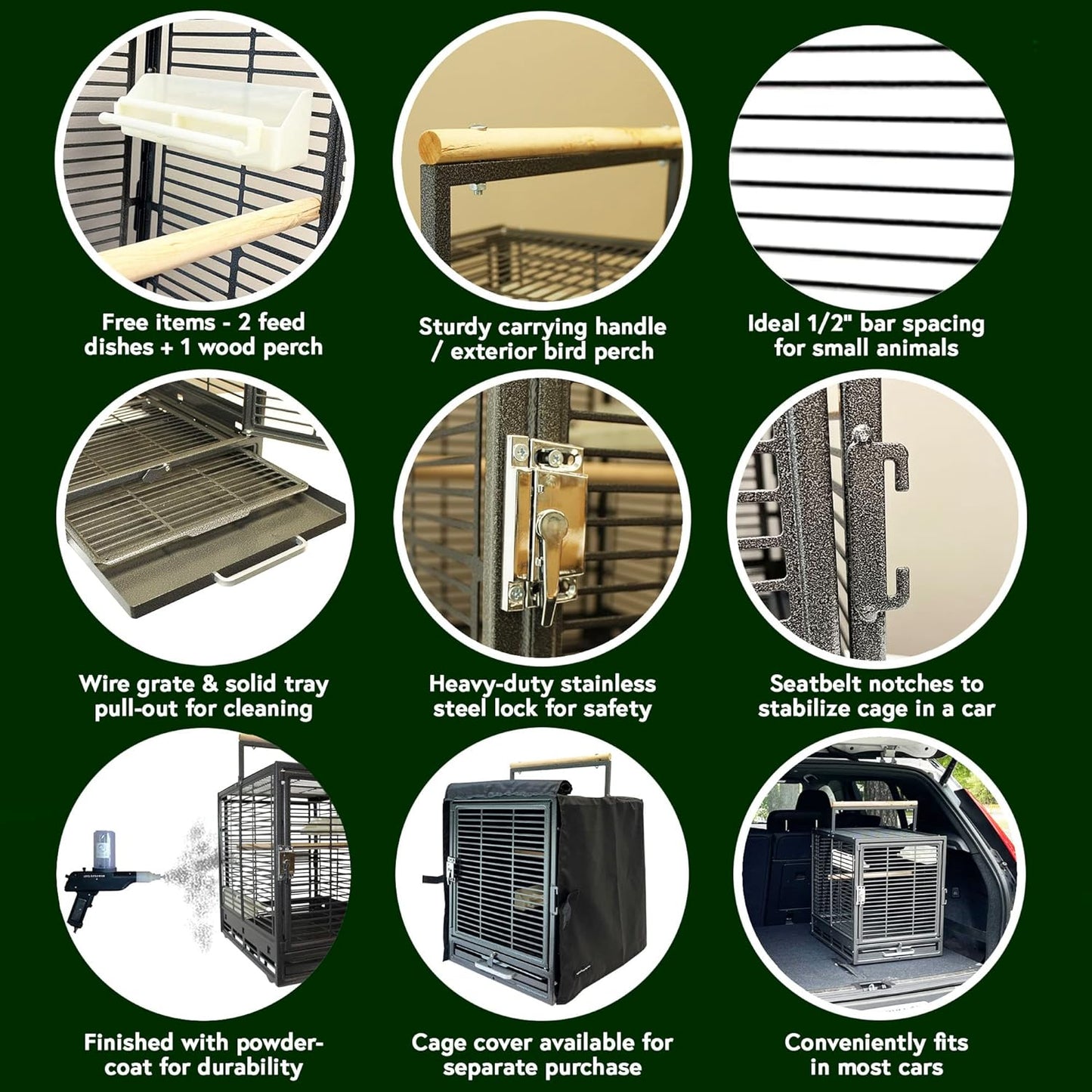 ZooPro Pet Travel Cage - Durable Metal Small Pet Carrier - for Sugar Gliders, Hedgehogs, Squirrels, Guinea Pigs, Hamsters, Rats, Parrots, Finches, Parakeets, & Other Small Mammals and Birds