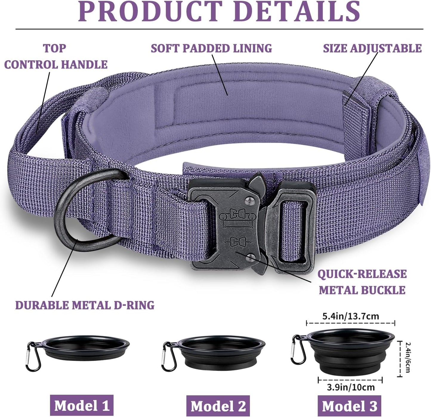 COOYOO Dog Collar,3 Piece Set Tactical Dog Collars, Adjustable Military Training Nylon Dog Collar with Control Handle and Heavy Metal Buckle for Medium and Large Dogs