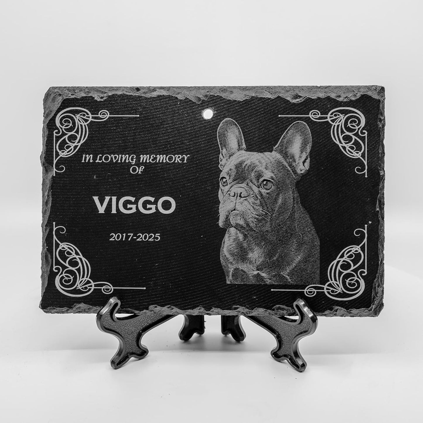 lemuria Outdoor Pet Memorial Plaque with Garden Stake Dog Grave Marker or Cat Headstone Personalized Slate Memorial Stone for Pets Weatherproof Rainbow Bridge for Yard or Cemetery (6x4 inches)