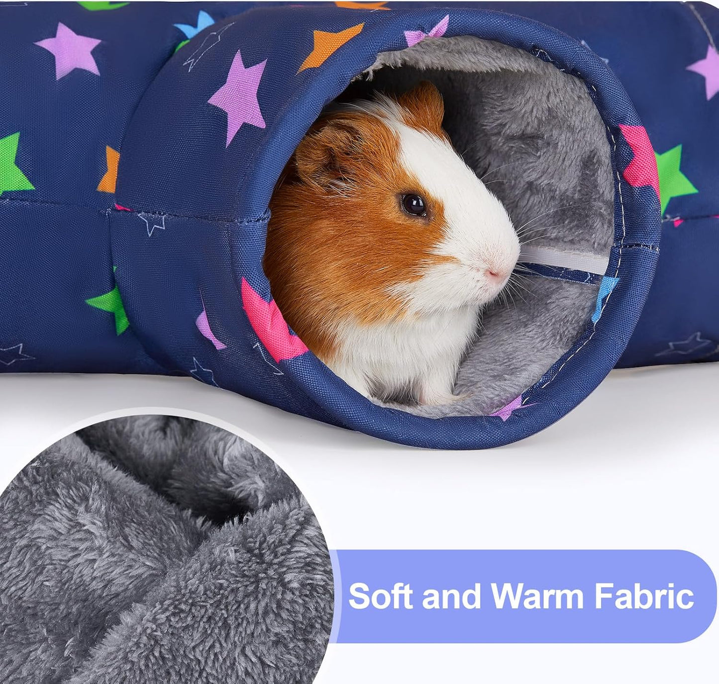Glittme Guinea Pig Tunnel Washable Guinea Pigs Hideout Portable Rabbit Tunnels Soft Ferret Tunnel for Playing Resting Guinea Pig Accessories for Hedgehogs, Hamster, Colorful Stars