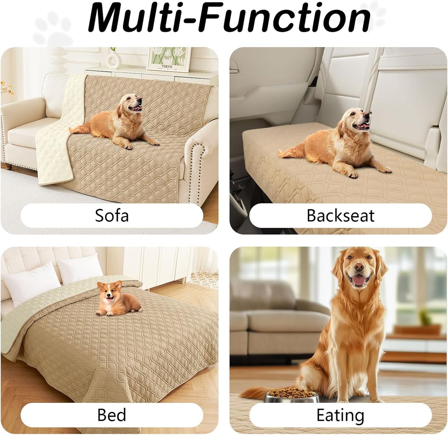 hyha Waterproof Dog Bed Blanket, Soft Pet Blankets, Waterproof Couch Cover for Dogs, Reversible Sofa Covers Washable for Furniture (82x102 Inch, Camel/Beige)